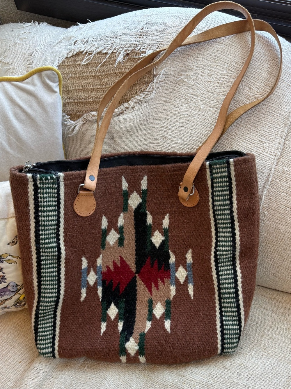 El Paso Saddleblanket Wool Tote Southwestern Navajo Boho Western Bag Zip